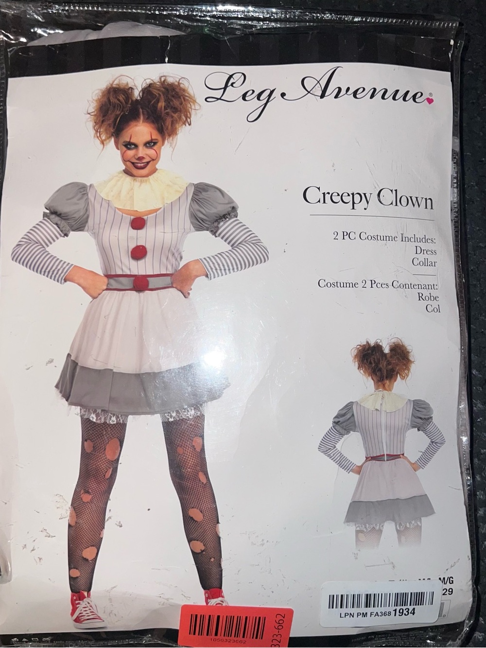 Leg Avenue Creepy Clown Costume - Gray, White, Red